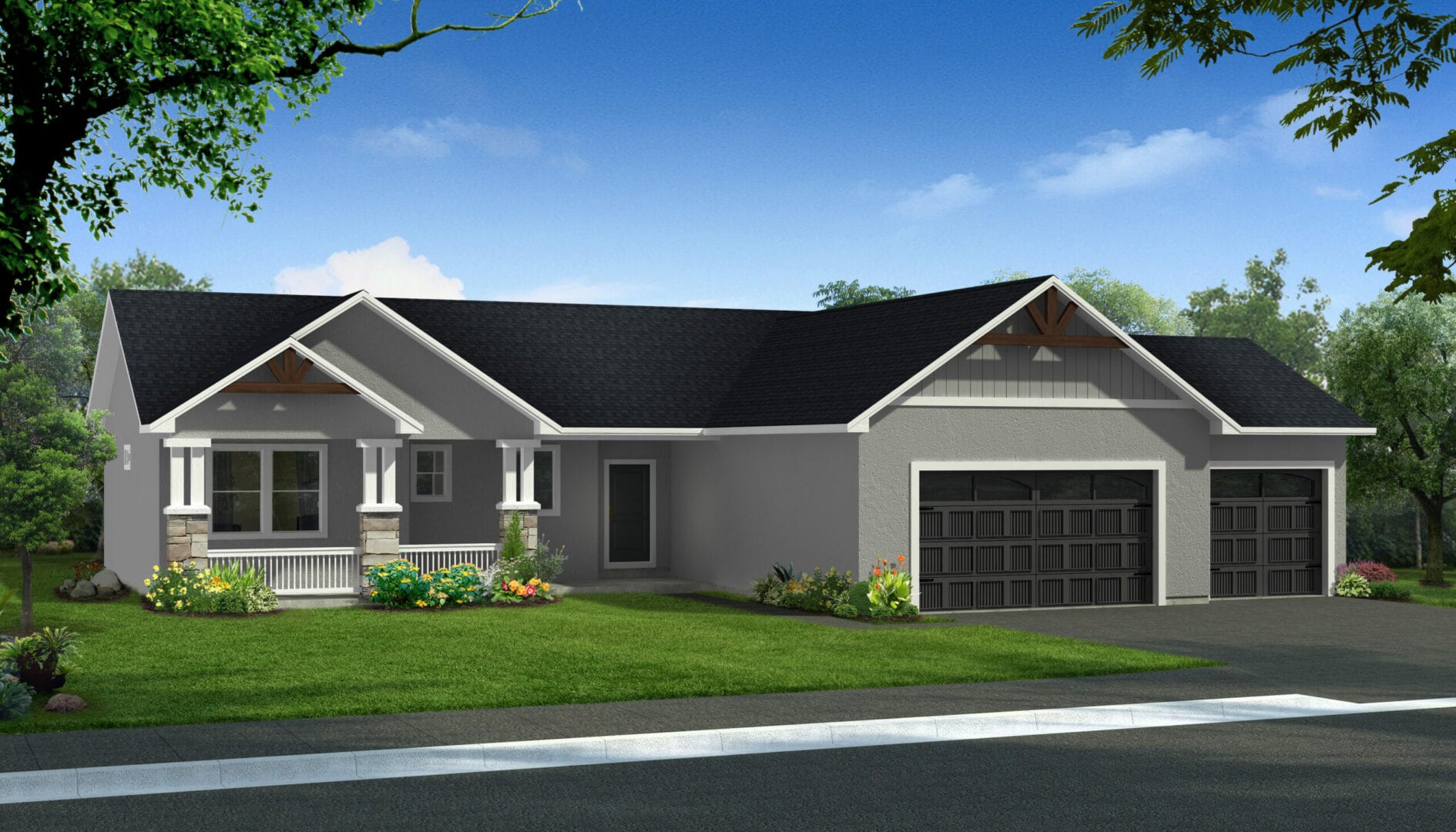 Traditional style house plan with car garage