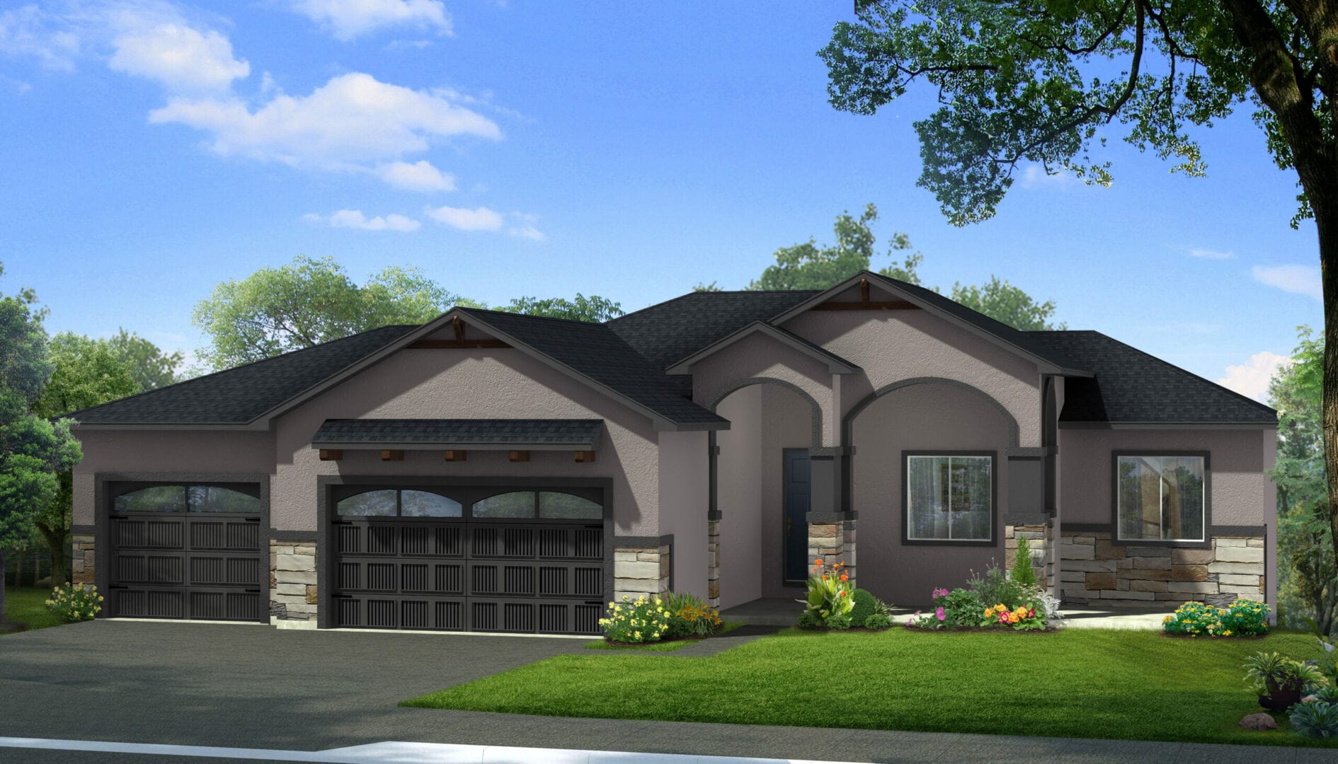 European style ranch house with Car Garage